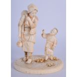 A FINE 19TH CENTURY JAPANESE MEIJI PERIOD CARVED IVORY OKIMONO modelled holding a sack. 13 cm x 9 c