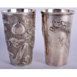 TWO 19TH CENTURY CHINESE EXPORT SILVER BEAKERS. 169 grams. 9.5 cm high. (2)