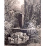 BRITISH SCHOOL (early 20th century) FRAMED MONOCHROME MIXED MEDIA, “Waterfall Painting of Birker Fo