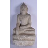 A 19TH CENTURY ASIAN INDIAN BURMESE THAI CARVED MARBLE BUDDHA modelled with hands clasped. 35 cm x