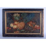 A 17TH CENTURY CONTINENTAL OIL ON COPPER TIN C1680, possibly English, Still Life, Pineapples & Frui