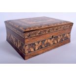 A VICTORIAN TUNBRIDGE WARE JEWELLERY BOX decorated with flowers and leaves. 25 cm x 19 cm.