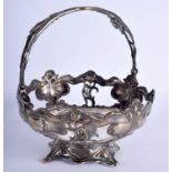 AN ART NOUVEAU SILVER PLATED BASKET. 18 cm high inc handle.