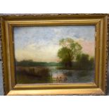 BRITISH SCHOOL early 20th century) FRAMED REVERSE PAINTED PICTURE, depicting landscape scenery, sig