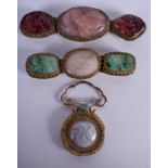 A 19TH CENTURY CHINESE ROSE QUARTZ AND AGATE BRACELET together with a jadeite bracelet etc. Longest