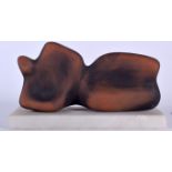 MANNER OF HENRY MOORE (1898-1986) ABSTRACT POTTERY SCULPTURE, a reclining figure upon a marble base