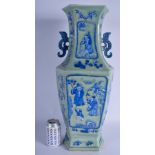 A VERY LARGE 19TH CENTURY CHINESE BLUE AND WHITE CELADON VASE Qing, painted with figures within lan