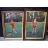 BRITISH SCHOOL (Early 20th century) RARE FRAMED PAIR OIL ON BOARD, golfing interest, 1904 open cham