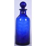 A WILLIAM YEOWARD FERN ETCHED BLUE GLASS DECANTER, signed. 24 cm.