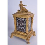 A 19TH CENTURY FRENCH BRONZE AND LIMOGES PORCELAIN MANTEL CLOCK painted with animals within landsca