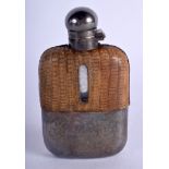 AN ANTIQUE JAMES DIXON & SONS SILVER PLATED SKIN HIP FLASK. 9 cm x 6 cm.