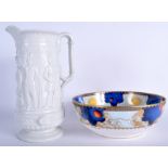 AN ANTIQUE STAFFORDSHIRE NAVAL JUG together with a Worcester Millennium bowl. Jug 26 cm high, bowl