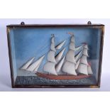 A FINE VICTORIAN FOLK ART FRAMED SAILORS SHIP DIORAMA painted with a union jack. Signed William. 55