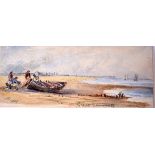 BRITISH SCHOOL (19th century) UNFRAMED WATERCOLOUR GREAT YARMOUTH, signed & dated 1882, figures on