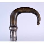 A LATE 19TH CENTURY RHINOCEROS HORN HANDLED WALKING STICK, formed with a silver collar. 90.5 cm lon