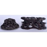 A FINE 18TH/19TH CENTURY CHINESE ZITAN CARVED WOOD LID together with a similar Zitan stand. 14 cm x
