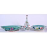 AN EARLY 20TH CENTURY CHINESE TURQUOISE GROUND PORCELAIN BOWL, together with another similar and a