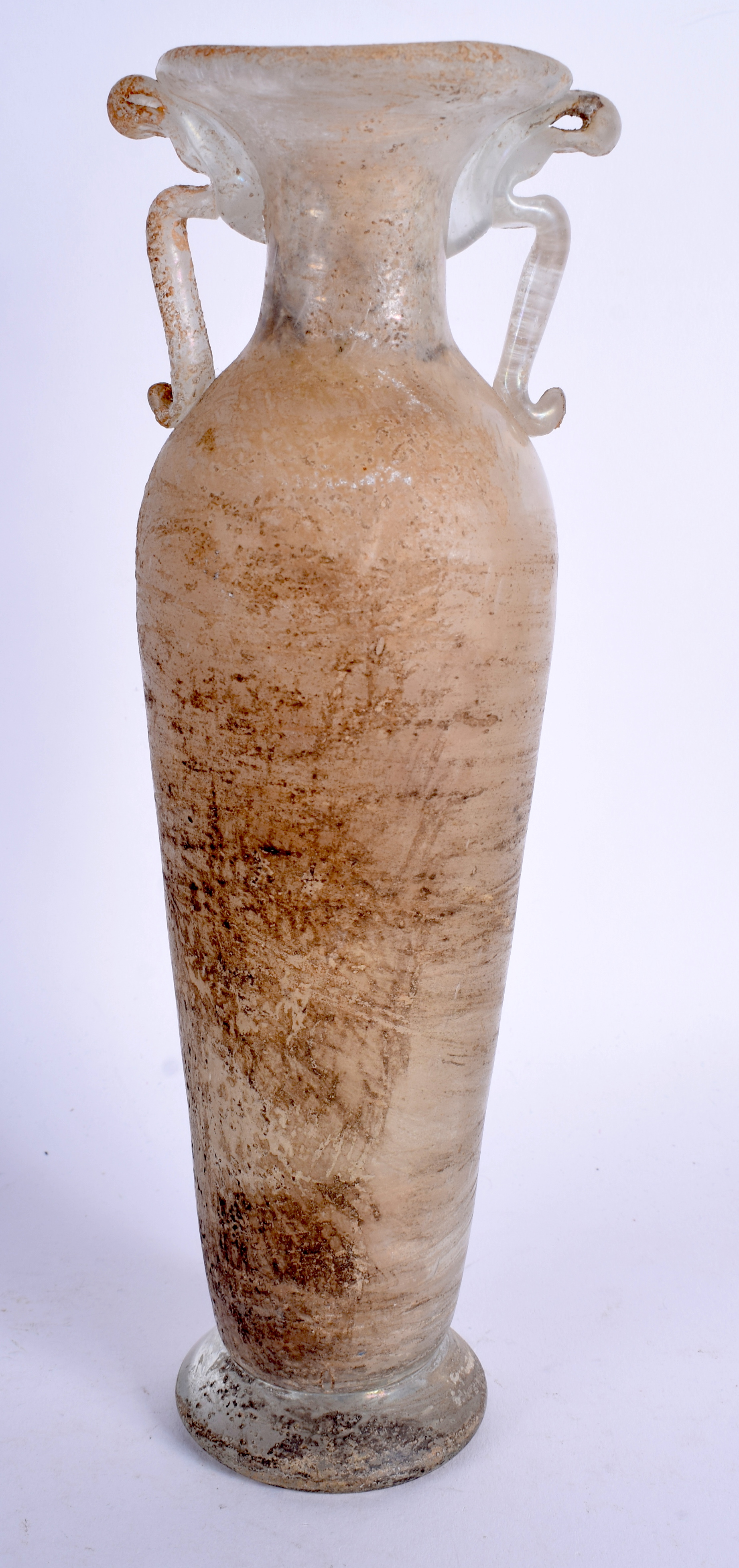 A CONTINENTAL ANTIQUITY STYLE ROMANESQUE GLASS VASE. 25 cm high. - Image 2 of 4