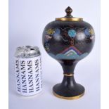 A RARE 19TH CENTURY CHINESE CLOISONNE ENAMEL CENSER AND COVER of unusual form, decorated with drago