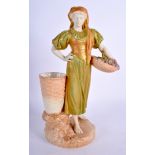 A ROYAL WORCESTER FIGURE OF A FEMALE GRAPE GATHERER date code 1918, depicting a woman with a basket