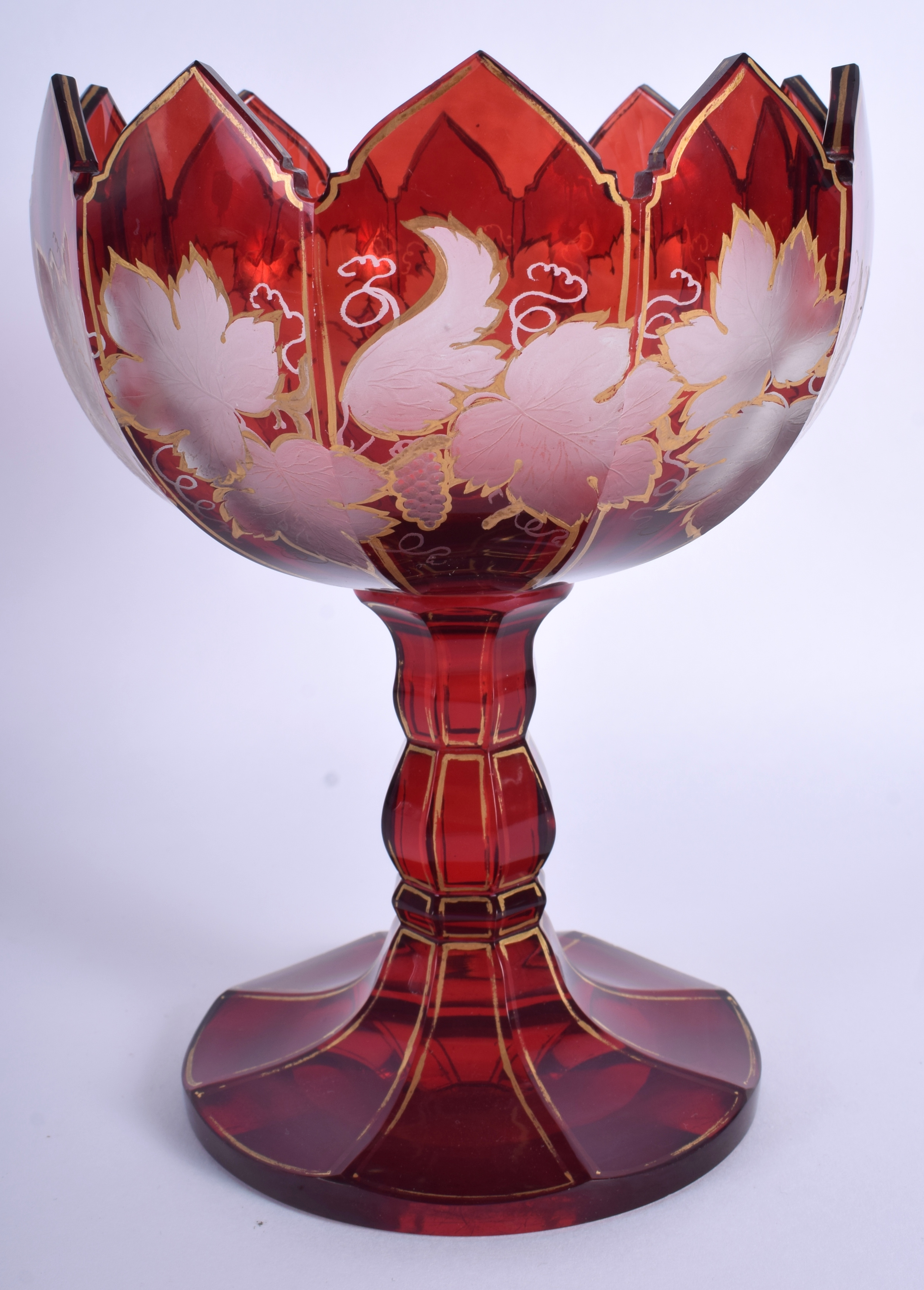 A 19TH CENTURY BOHEMIAN CRANBERRY GLASS COMPORT. 19 cm high. - Image 2 of 2