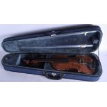 A VINTAGE TWO PIECE BACK VIOLIN within a later case. 56 cm long.