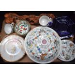 A CHINESE FAMILLE ROSE PORCELAIN TUREEN AND COVER, together with a wooden rui sceptre and other cer