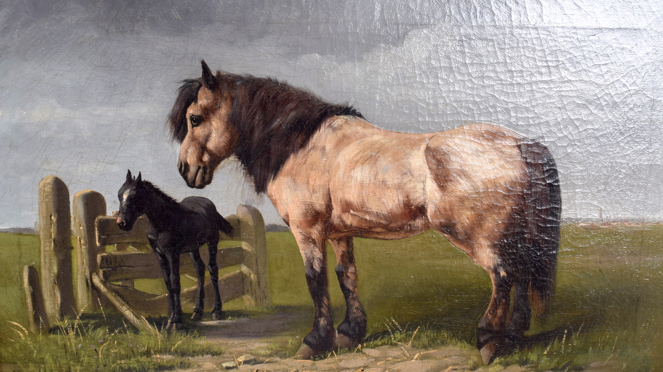 L M WEBB (British) FRAMED OIL ON CANVAS, signed & dated 1884, a standing horse with foal. 30.5 cm x - Image 2 of 3