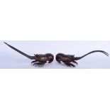 A LOVELY PAIR OF 19TH CENTURY JAPANESE MEIJI PERIOD BRONZE CRAYFISH of naturalistic form. 22 cm wid