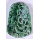 A CHINESE JADEITE PENDANT, carved with fruiting vines. 5.25 cm long.