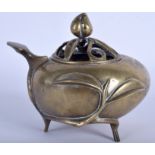 A 19TH CENTURY CHINESE POLISHED BRONZE CENSER AND COVER Qing. 15 cm wide.