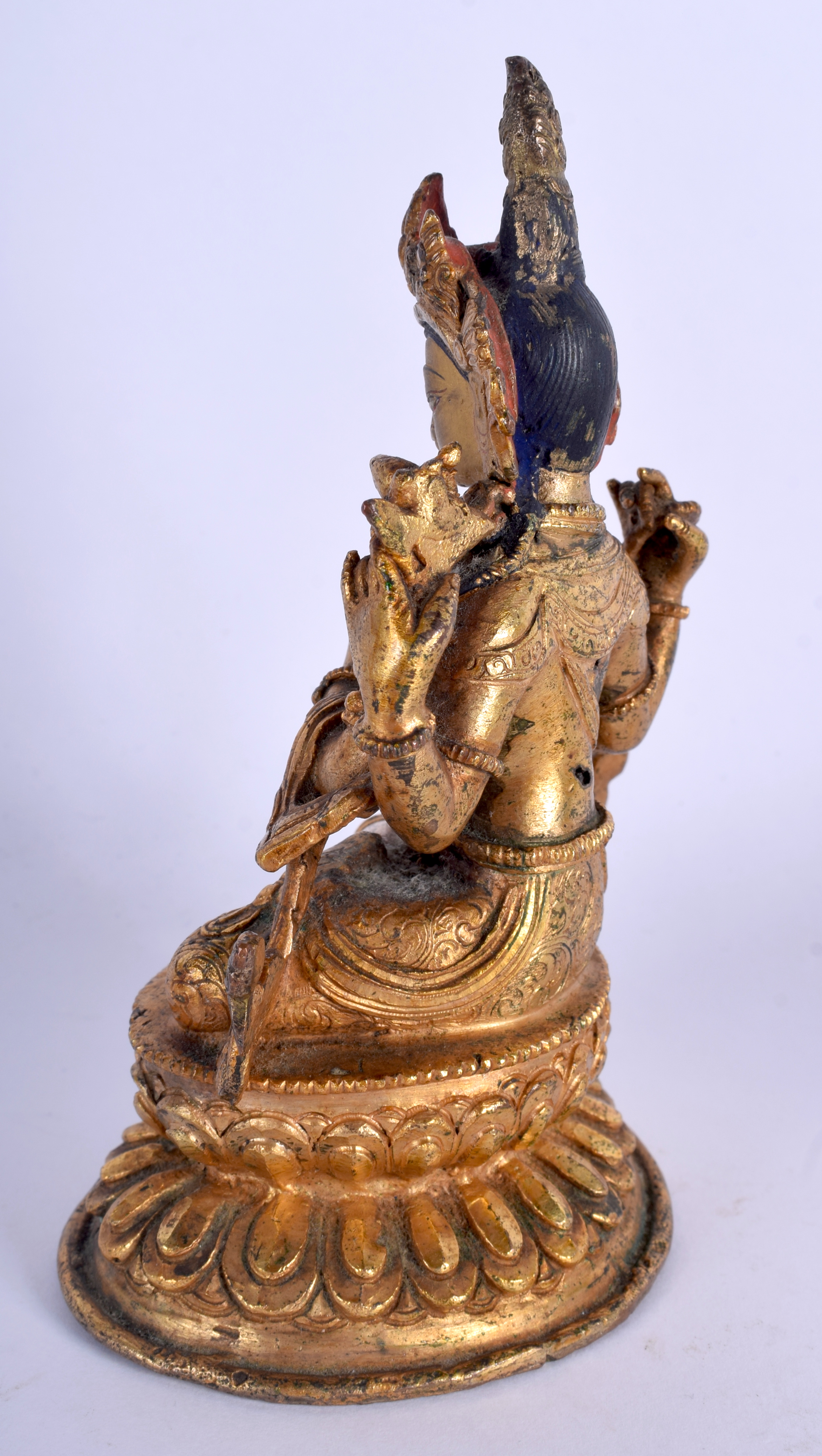 AN EARLY 20TH CENTURY CHINESE TIBETAN GILT BRONZE FIGURE OF A BUDDHA modelled with hands clasped up - Image 2 of 5