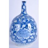 A RARE 18TH CENTURY JAPANESE EDO PERIOD BLUE AND WHITE SAKE BOTTLE painted with foliage. 21 cm high
