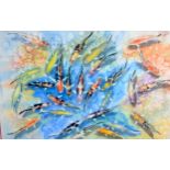 HAI SHUET YEUNG (20th century) FRAMED WATERCOLOUR, koi carp, signed & dated 1998. 72 cm x 107 cm.