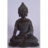 A LARGE CHINESE BRONZE BUDDHA BEARING MING MARKS, formed seated in robes. 38 cm high.