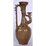 A LARGE OLIVE GLAZED CHINESE POTTERY EWER, the spout in the form of a chicken. 38 cm high.