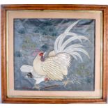 A LARGE 19TH CENTURY JAPANESE MEIJI PERIOD EMBROIDERED SILK PANEL depicting a bird. Silk 50 cm squa