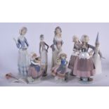 A GROUP OF LLADRO PORCELAIN FIGURINES, varying form. (8)