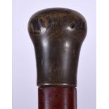 AN EARLY 20TH CENTURY RHINOCEROS HORN HANDLED WALKING CANE, formed with a bulbous terminal. 88 cm l