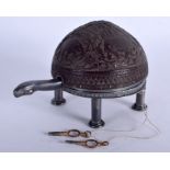 A RARE 19TH CENTURY SILVER MOUNTED CARVED COCONUT TORTOISE CLOCK. M Lichtenstern in Wien. 13 cm x 9