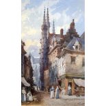 CHARLES ROUSSE (Act 1871-1892) FRAMED WATERCOLOUR, label verso, signed, street scene in Louvain. 28