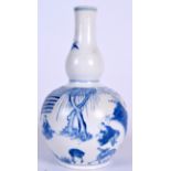 A CHINESE BLUE AND WHITE PORCELAIN DOUBLE GOURD VASE BEARING KANGXI MARKS, painted with scholars in