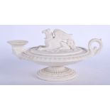 A ROYAL WORCESTER KERR AND BINNS PERIOD PARIAN OIL LAMP OF NEO-CLASSICAL DESIGN. 16.5 cm wide.