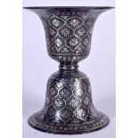 AN 18TH CENTURY INDIAN BIDRI SILVER INLAID HOOKAH BASE, decorated with extensive foliage. 17.5 cm h