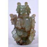 A 19TH CENTURY CHINESE CARVED FLUORITE VASE AND COVER decorated with children. 23 cm x 12 cm.