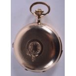 A GOOD 14CT GOLD MOON PHASE FIVE DIAL FULL HUNTER POCKET WATCH with revolving night aperture. 132.5