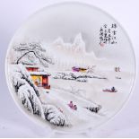 A 1970'S CHINESE PORCELAIN DISH, decorated with a winter landscape. 23 cm wide.