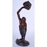 A 19TH CENTURY JAPANESE MEIJI PERIOD BRONZE FIGURE modelled as a buddha holding a basket. 27 cm hig