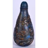 A CHINESE CARVED HARDSTONE SNUFF BOTTLE BEARING QIANLONG MARKS TO BODY, decorated in relief with ch
