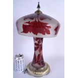 A LARGE EUROPEAN CAMEO GLASS LAMP decorated with foliage. 45 cm x 22 cm.